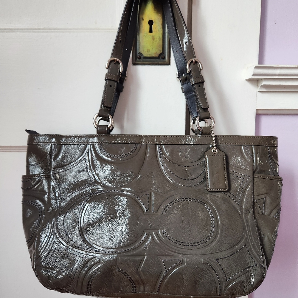 Genuine Coach grey patent leather bag